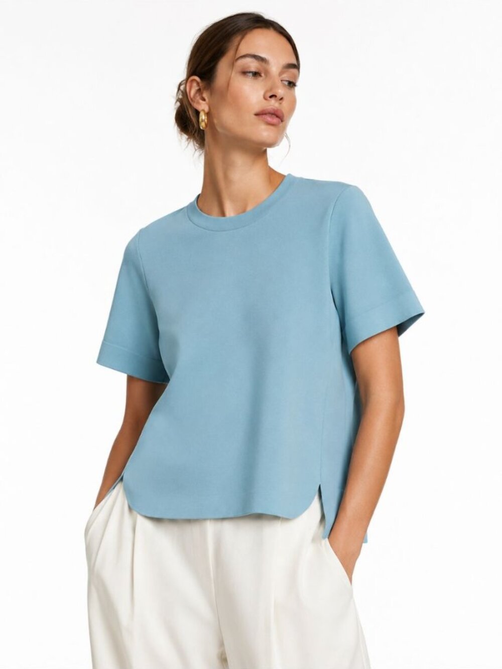 Stella McCartney Women's Strong Silhouette Knit Top Tee Light Blue Italy Size S?